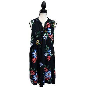 Old Navy Floral Dress Black Sleeveless Lace Up Casual Summer Sundress Large